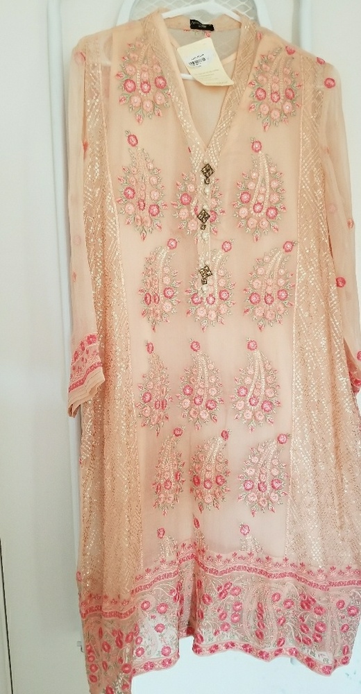 Peach pink embroided dress